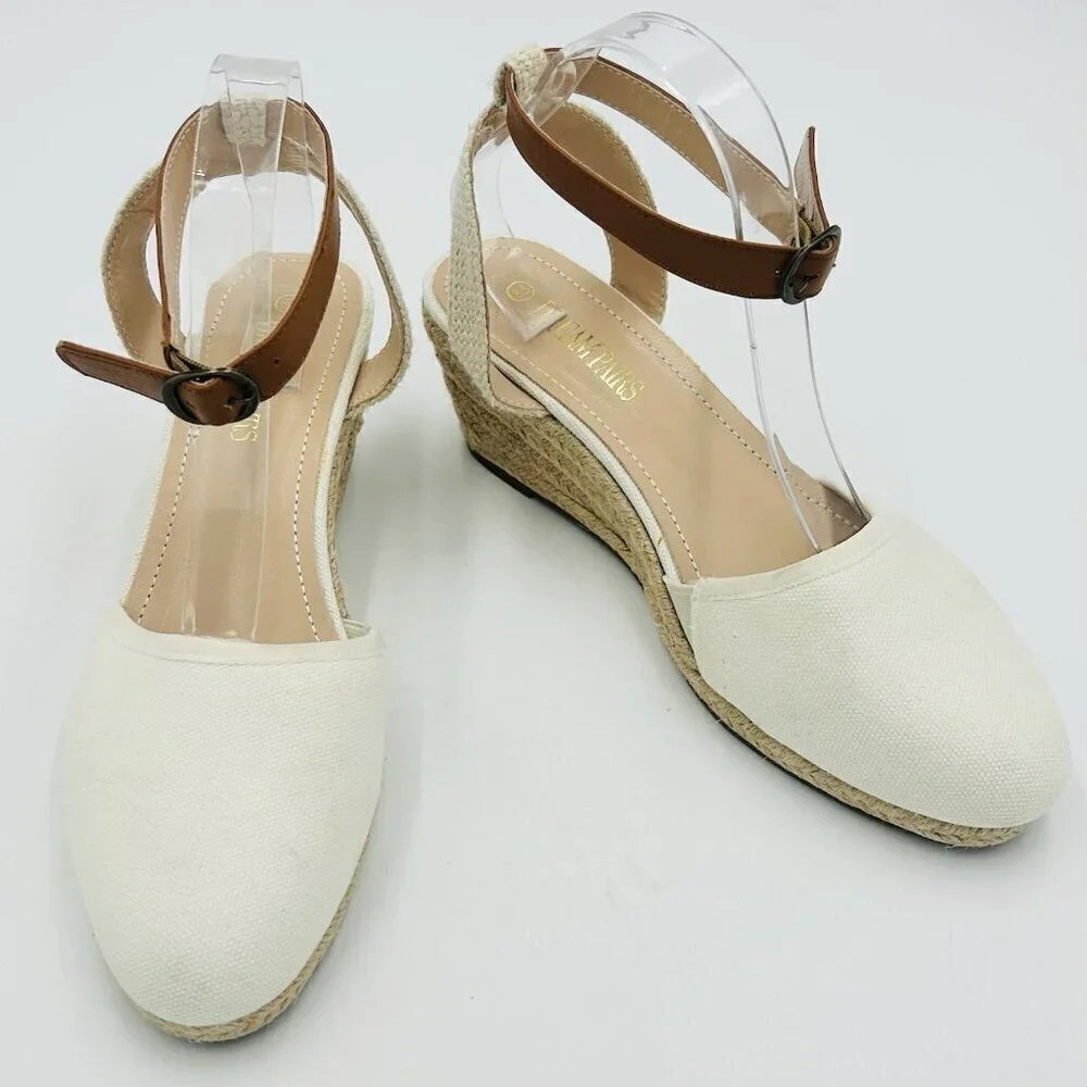 DREAM PAIRS Women's Closed Toe Size 8.5 Ankle Strap Espadrilles Wedge Sandals